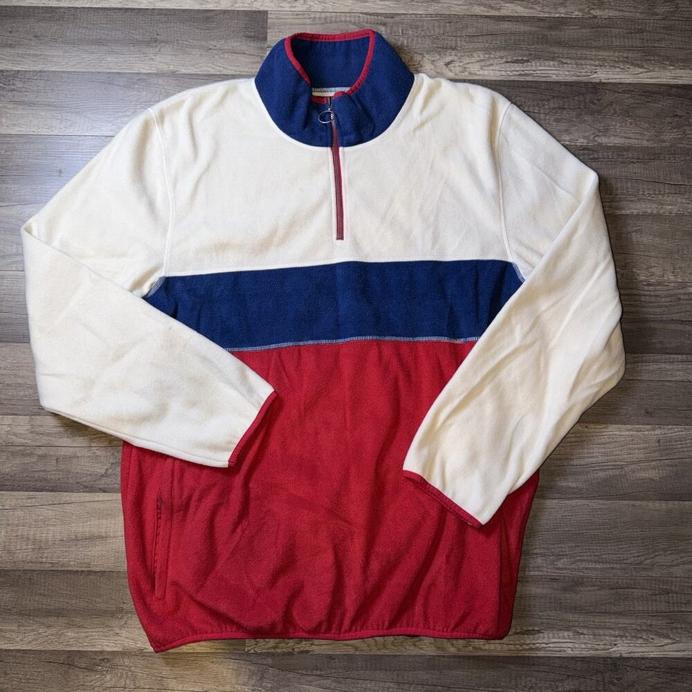 Ninth Hall Mens Sz 2XL Color Block Red White Blue Fleece Pullover Hoodie 1/4 Zip